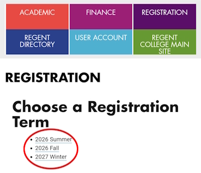 REGIS mobile screenshot: Choose registration term