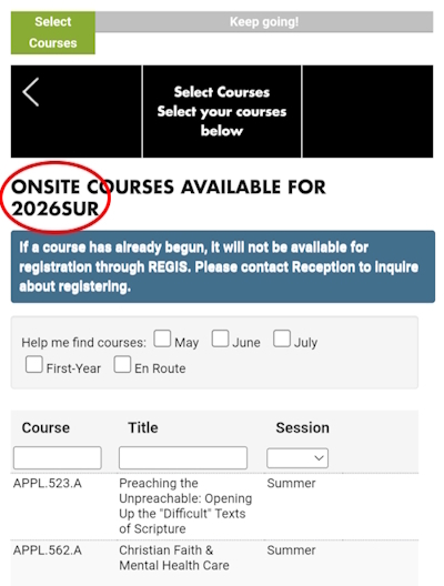 REGIS mobile screenshot: View course list