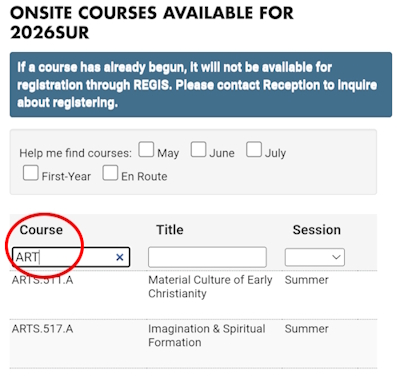 REGIS mobile screenshot: Course search