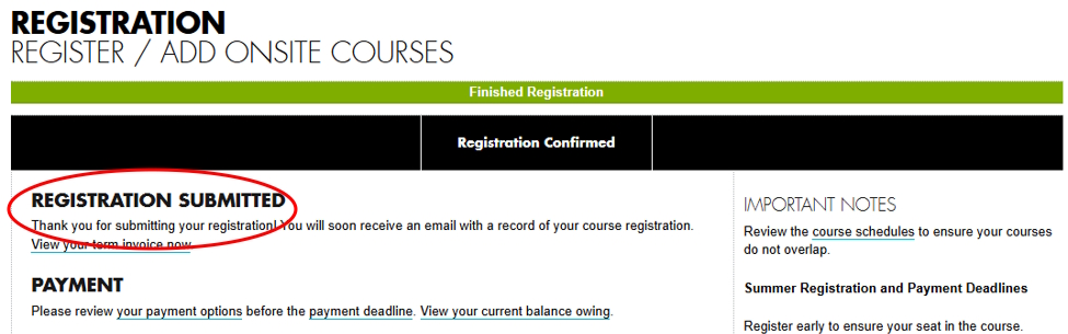 REGIS screenshot: Registration confirmed