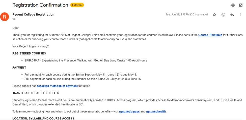 Screenshot: Confirmation email