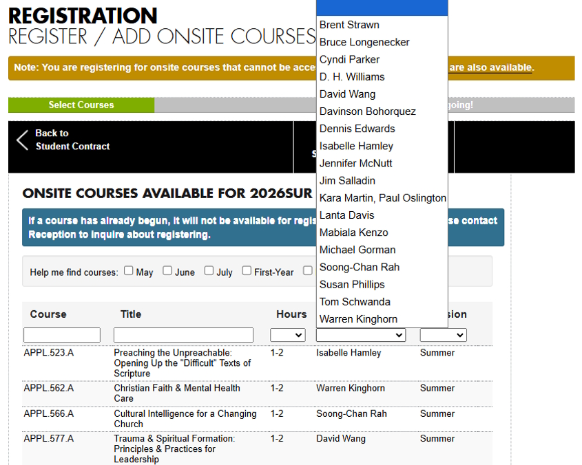 REGIS screenshot: Search for a course