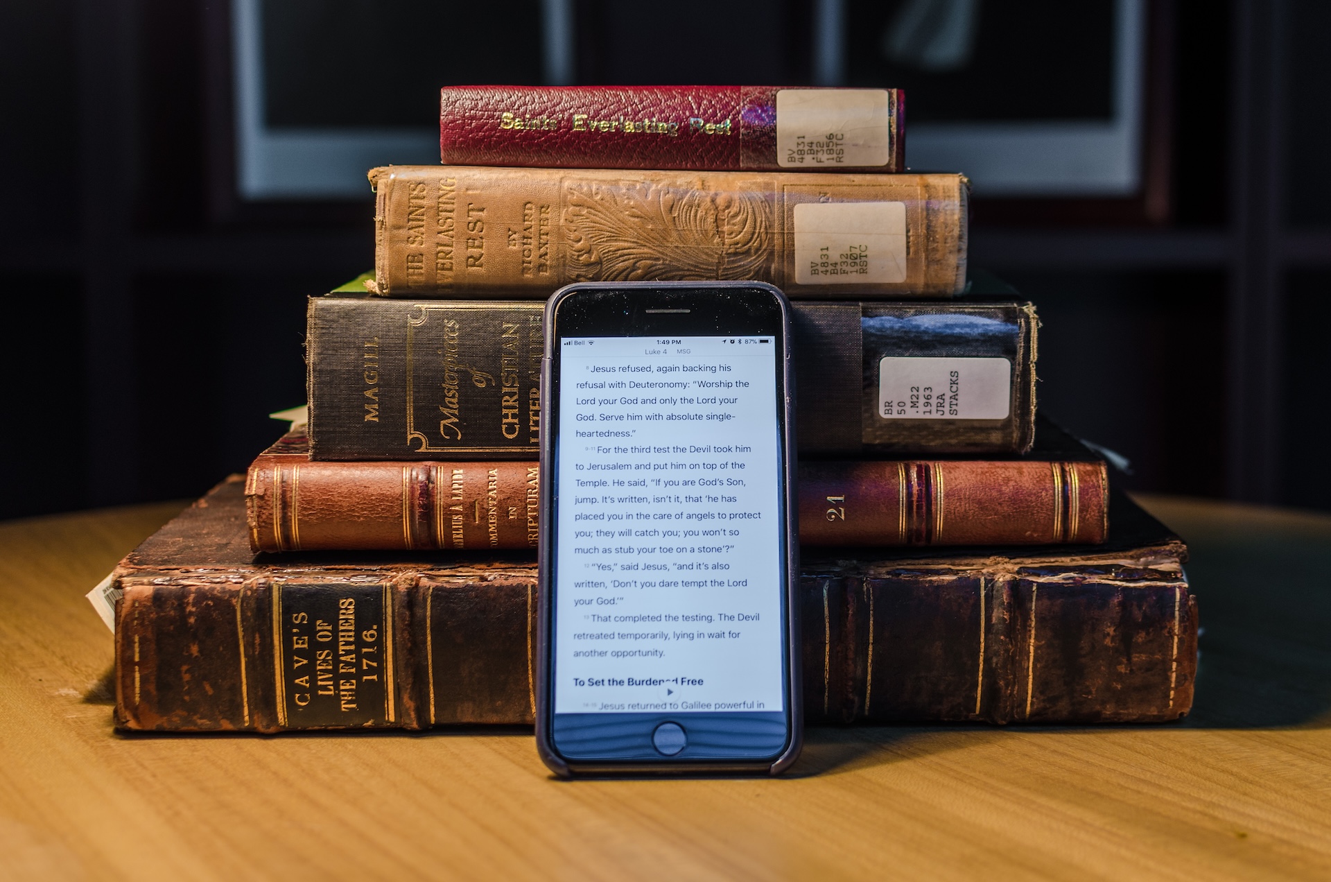 Books Stacked on Desk